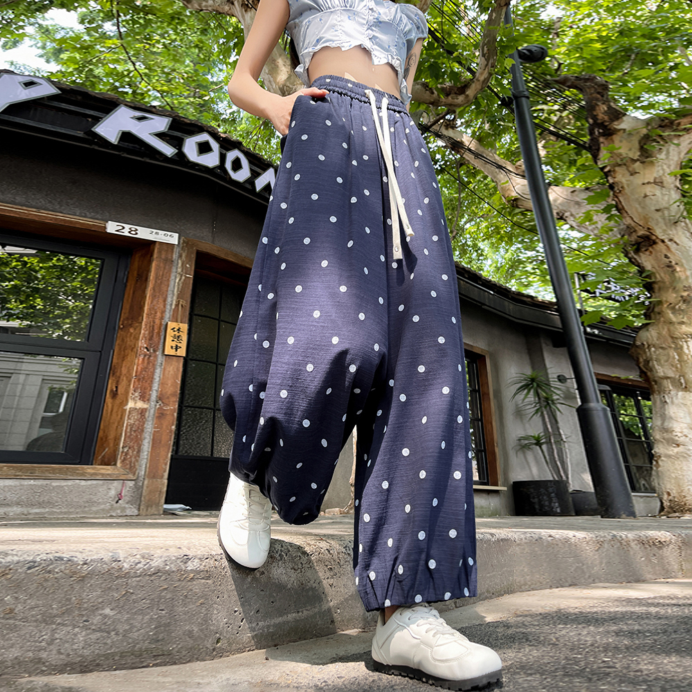 High waist ice silk wide leg pants summer bloomers