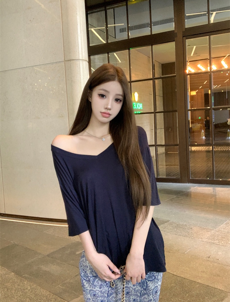 V-neck gauze skirt short sleeve T-shirt for women