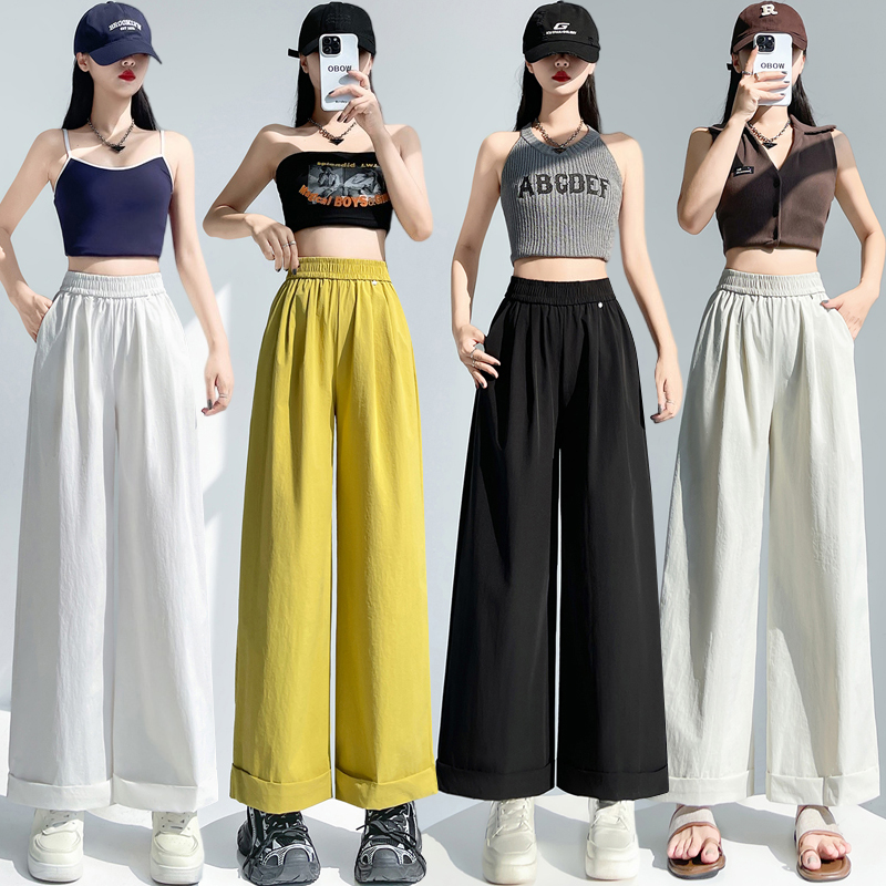 Straight nine pants high waist wide leg pants for women