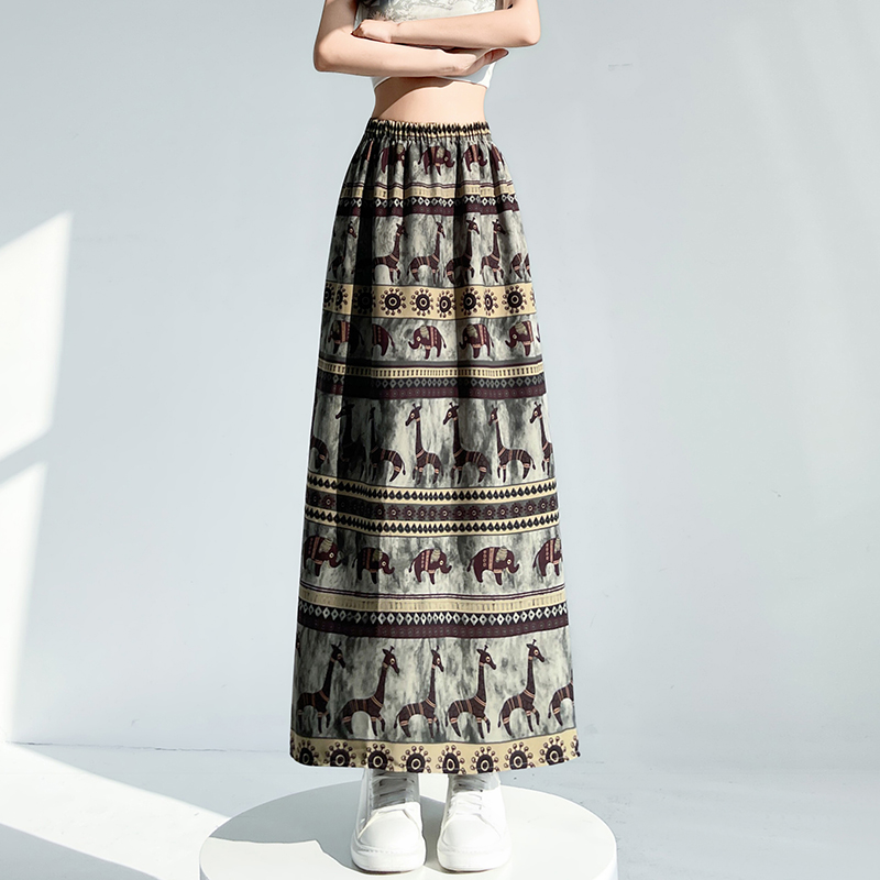 High waist elastic all-match retro summer skirt