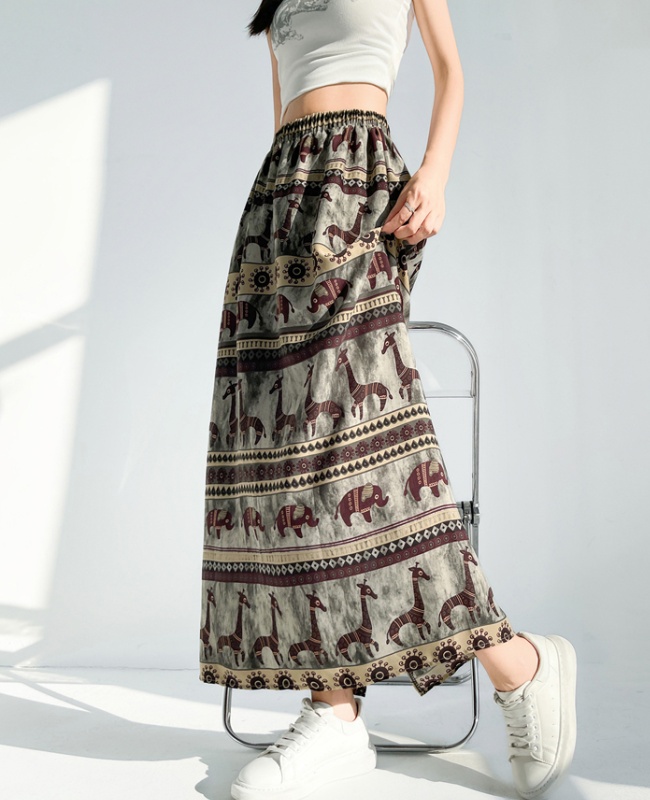High waist elastic all-match retro summer skirt