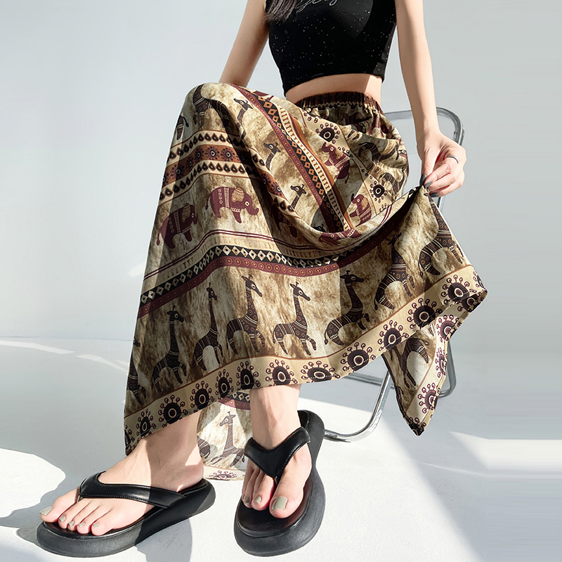 High waist elastic all-match retro summer skirt