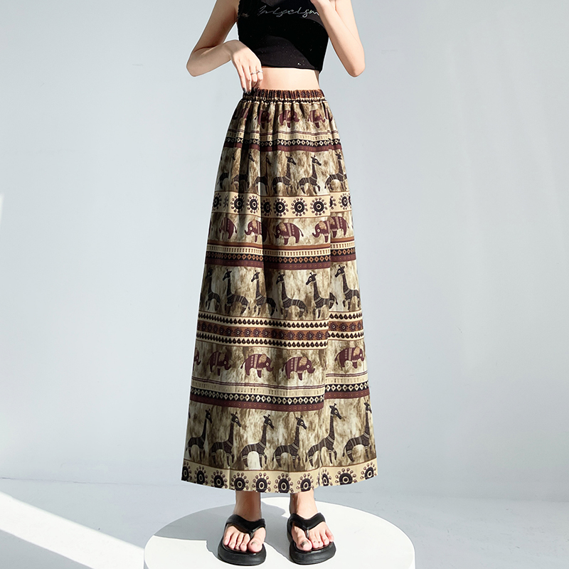 High waist elastic all-match retro summer skirt