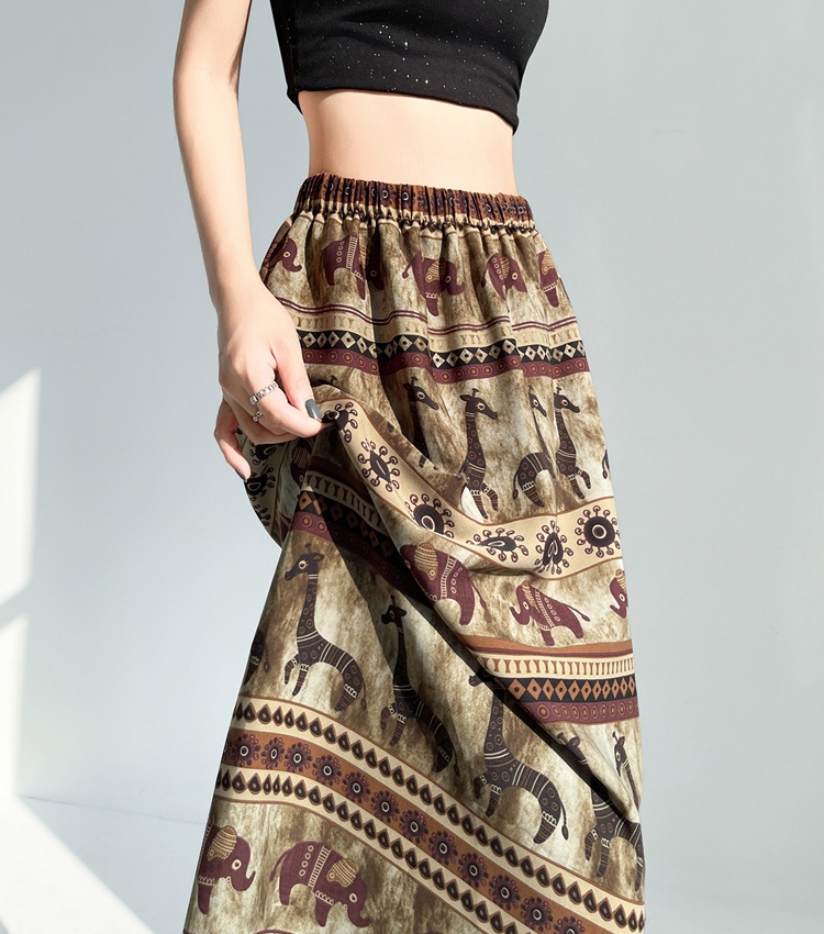High waist elastic all-match retro summer skirt