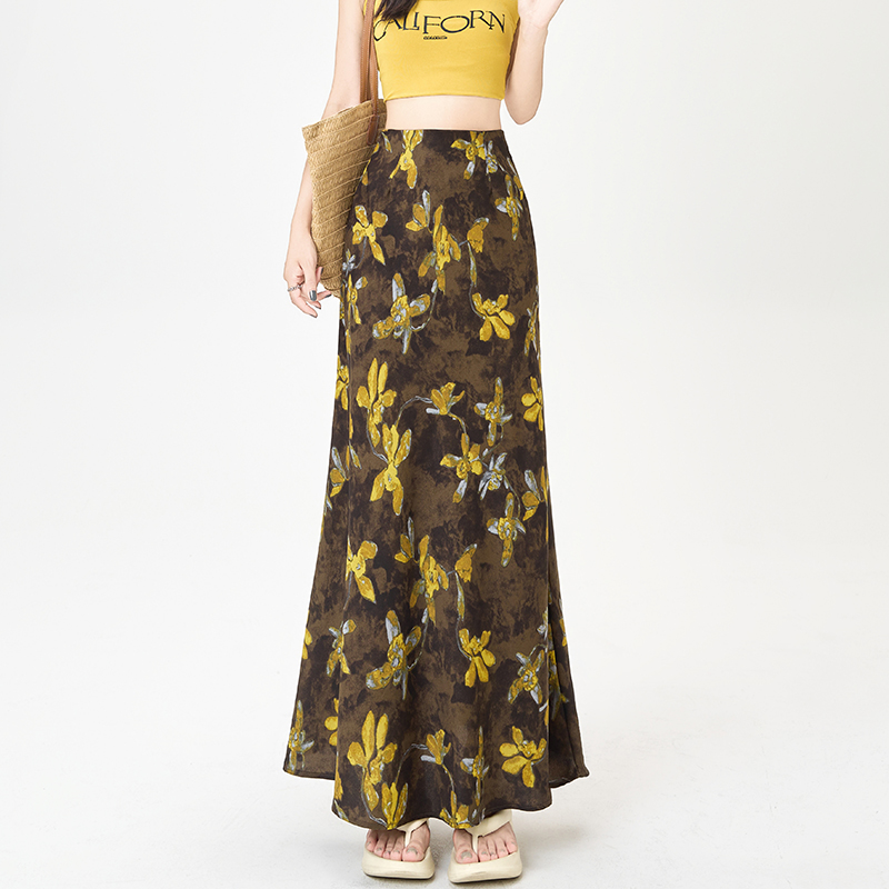 Summer long slim mermaid package hip floral skirt