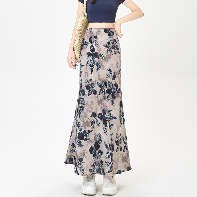 Summer long slim mermaid package hip floral skirt