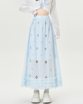 Cake tender ice silk skirt hollow A-line lace long dress