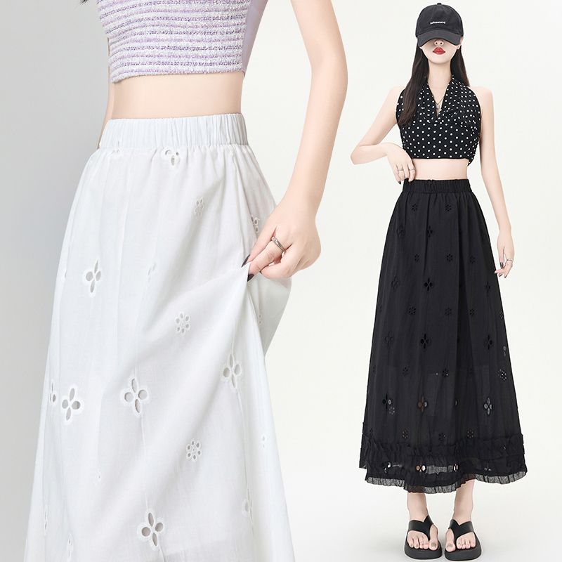 Cake tender ice silk skirt hollow A-line lace long dress