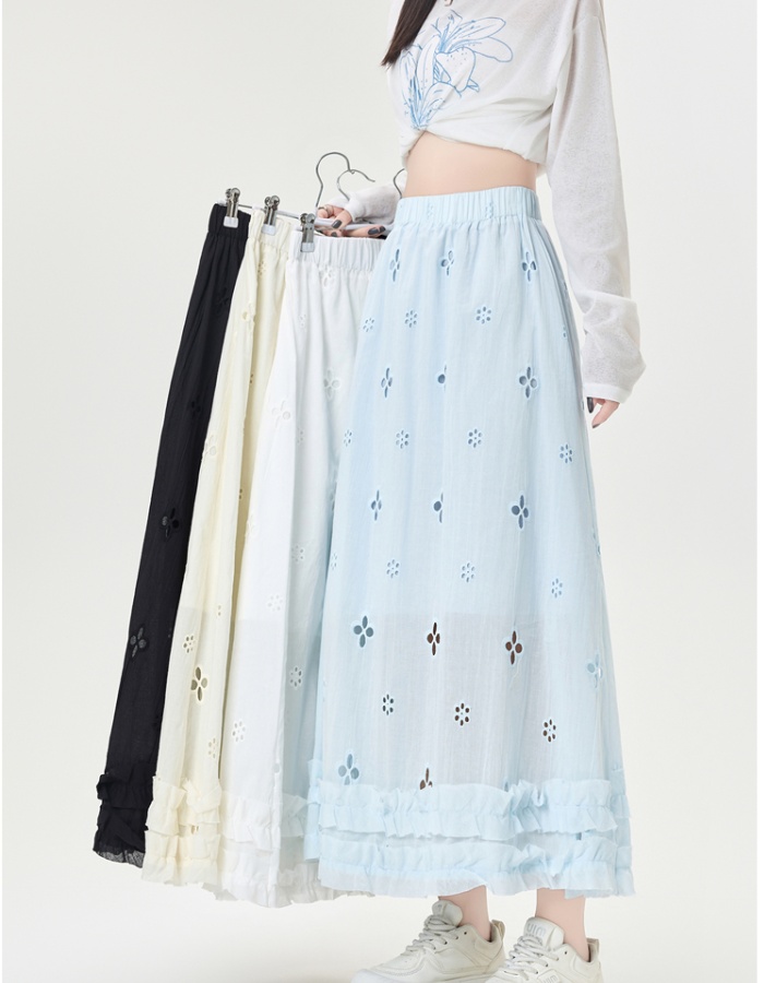 Cake tender ice silk skirt hollow A-line lace long dress