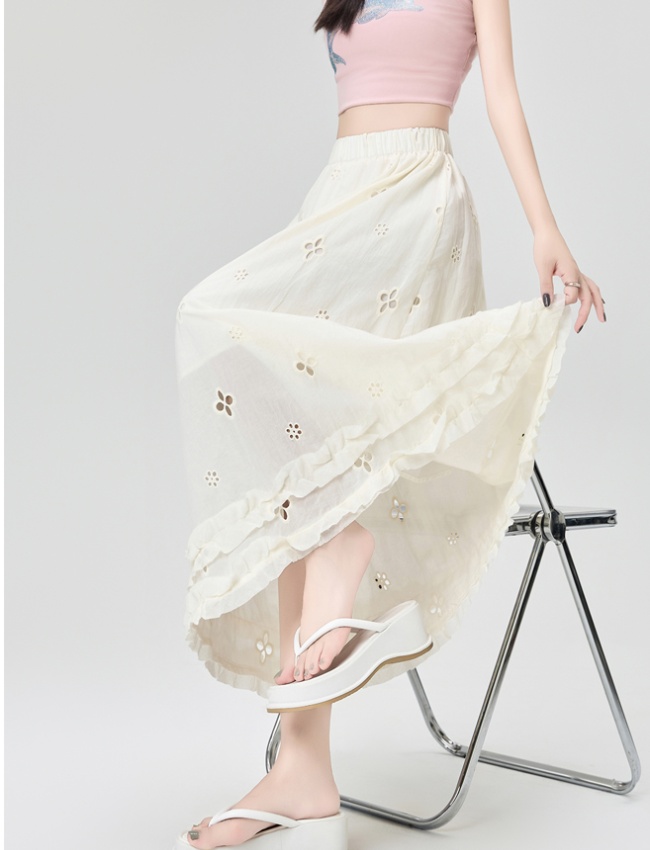 Cake tender ice silk skirt hollow A-line lace long dress