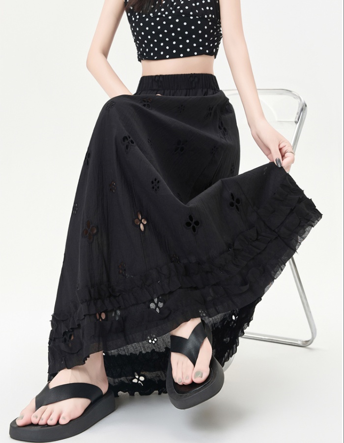 Cake tender ice silk skirt hollow A-line lace long dress