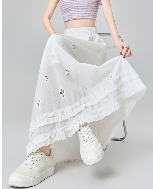 Cake tender ice silk skirt hollow A-line lace long dress