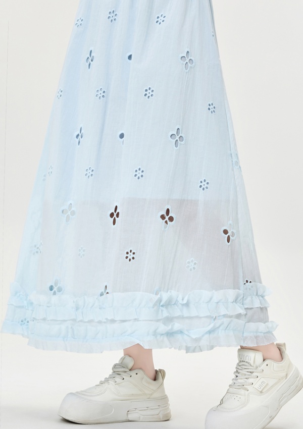 Cake tender ice silk skirt hollow A-line lace long dress
