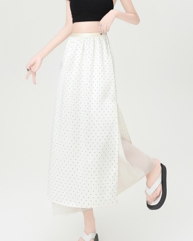 Drape A-line skirt high waist polka dot long dress for women