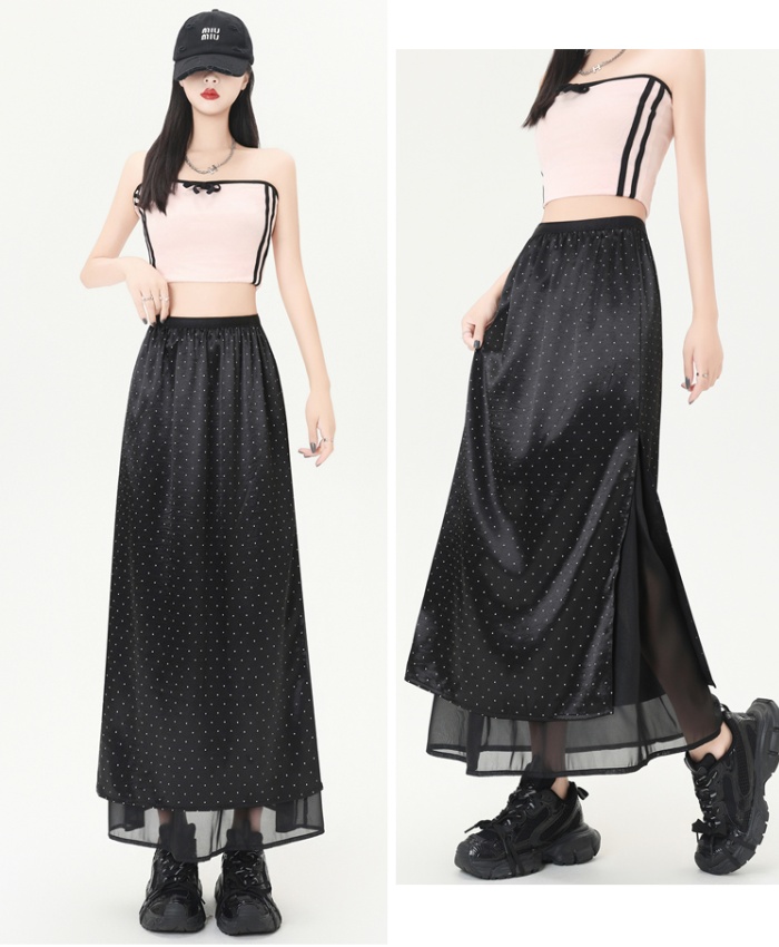 Drape A-line skirt high waist polka dot long dress for women