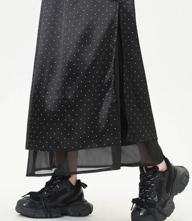 Drape A-line skirt high waist polka dot long dress for women
