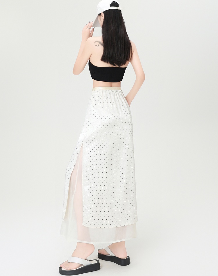 Drape A-line skirt high waist polka dot long dress for women