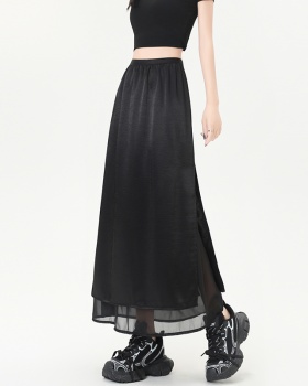 Satin package hip summer high waist straight temperament skirt