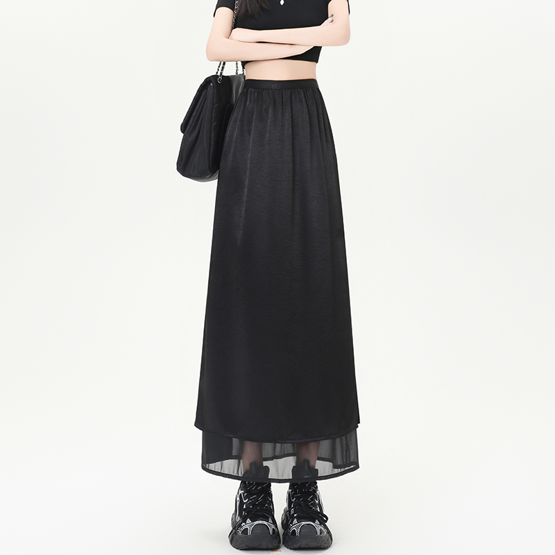 Satin package hip summer high waist straight temperament skirt