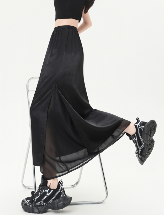 Satin package hip summer high waist straight temperament skirt