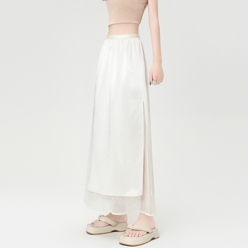 Satin package hip summer high waist straight temperament skirt