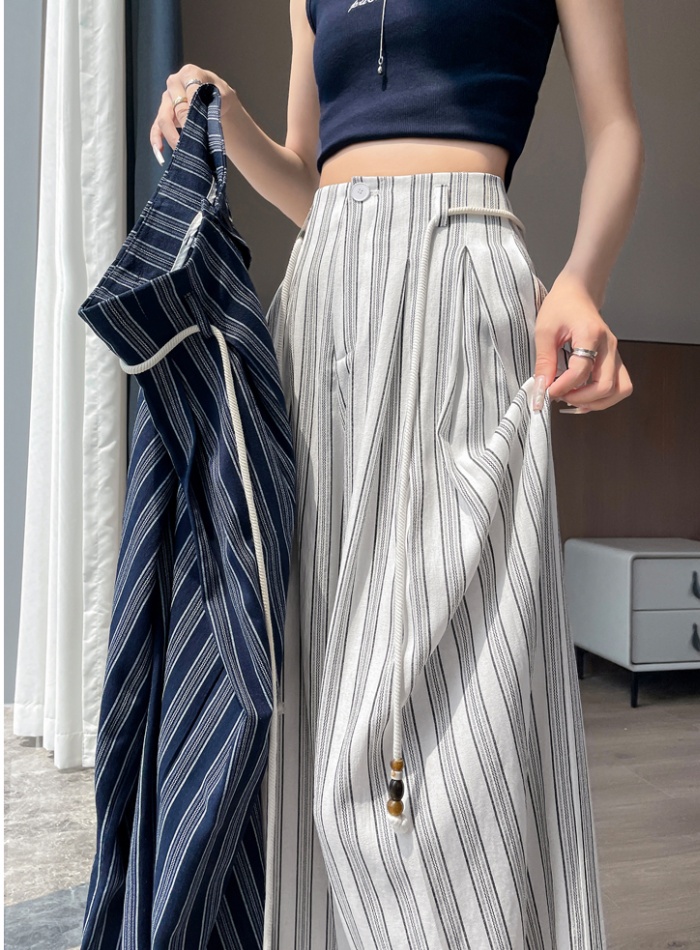 Ice silk sunscreen stripe lazy wide leg pants