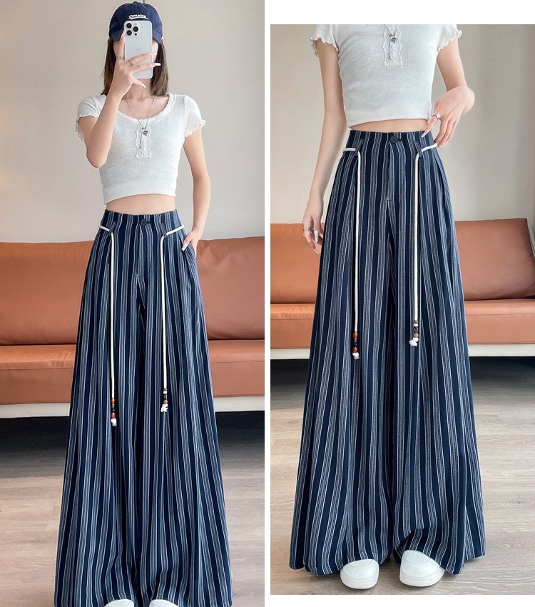 Ice silk sunscreen stripe lazy wide leg pants