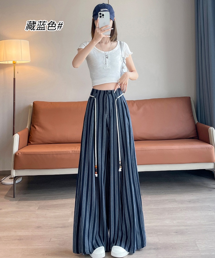 Ice silk sunscreen stripe lazy wide leg pants