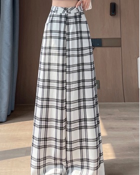 Ice silk Casual lazy pants loose retro plaid wide leg pants