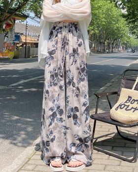 Printing high waist pants loose wide leg pants for women