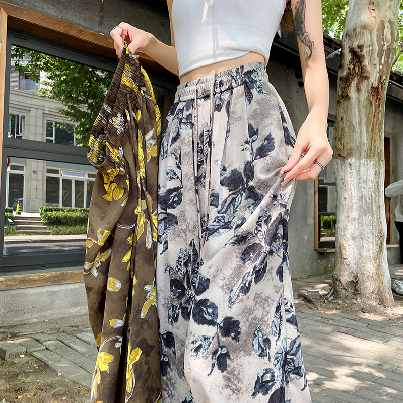 Printing high waist pants loose wide leg pants for women