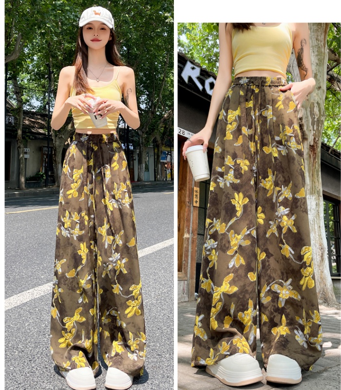 Printing high waist pants loose wide leg pants for women