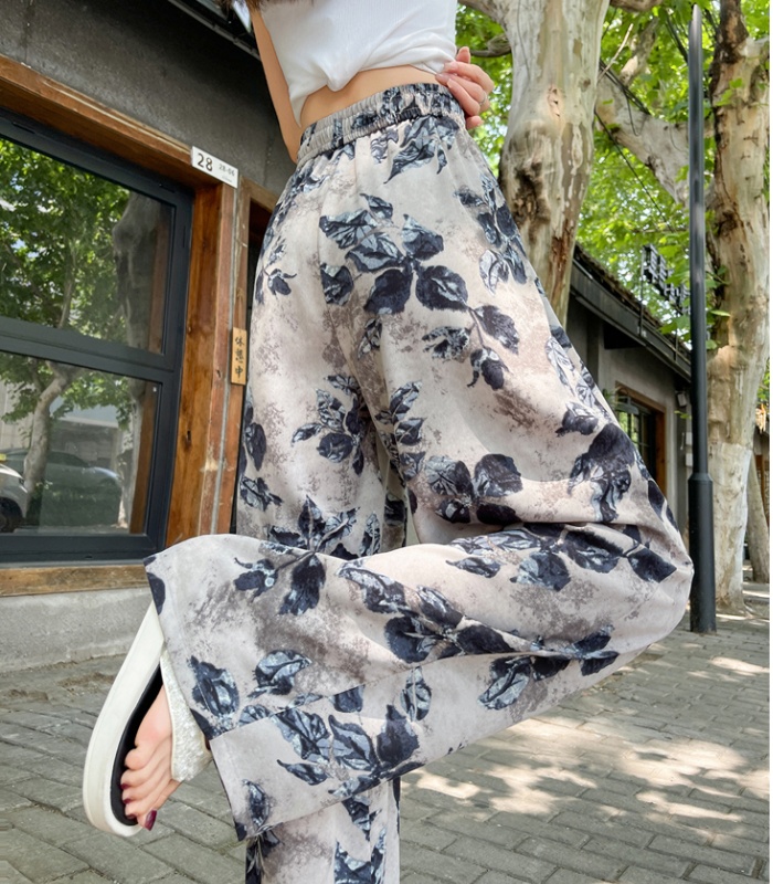 Printing high waist pants loose wide leg pants for women