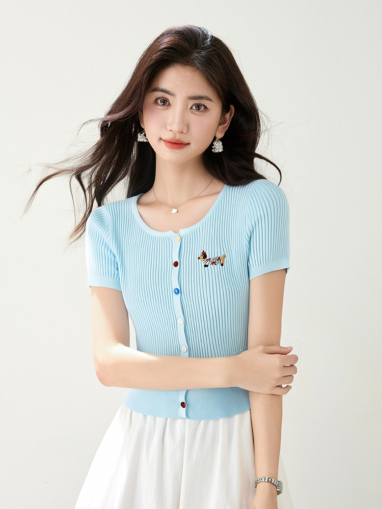 Round neck cardigan all-match sweater for women