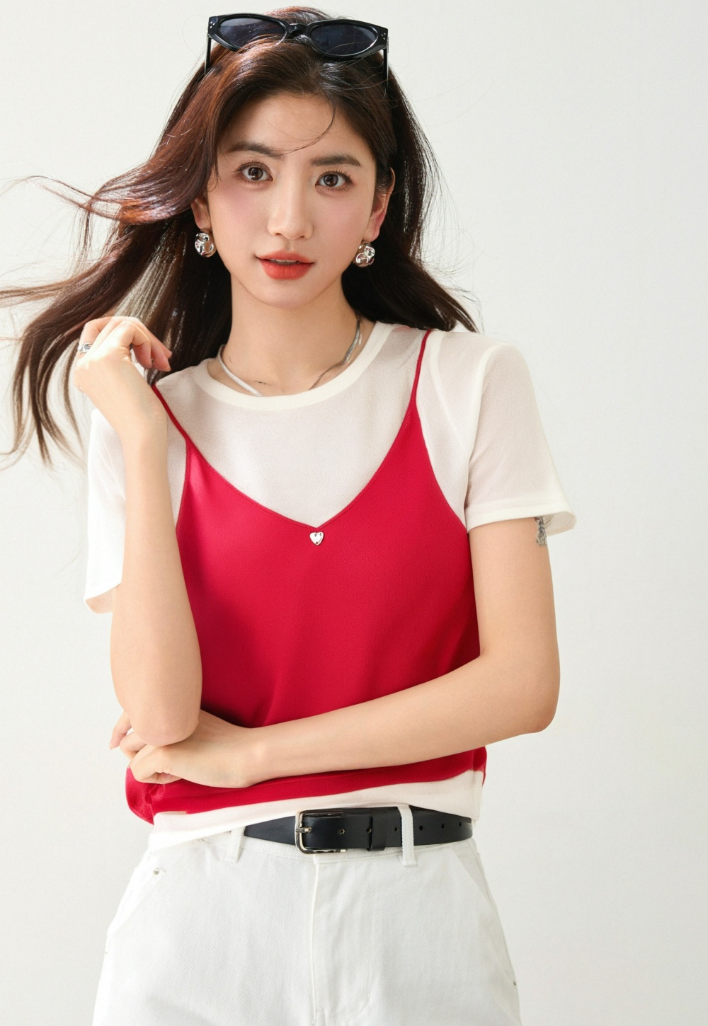 Sling all-match T-shirt loose short sleeve vest 2pcs set