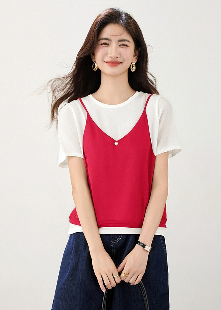 Sling all-match T-shirt loose short sleeve vest 2pcs set