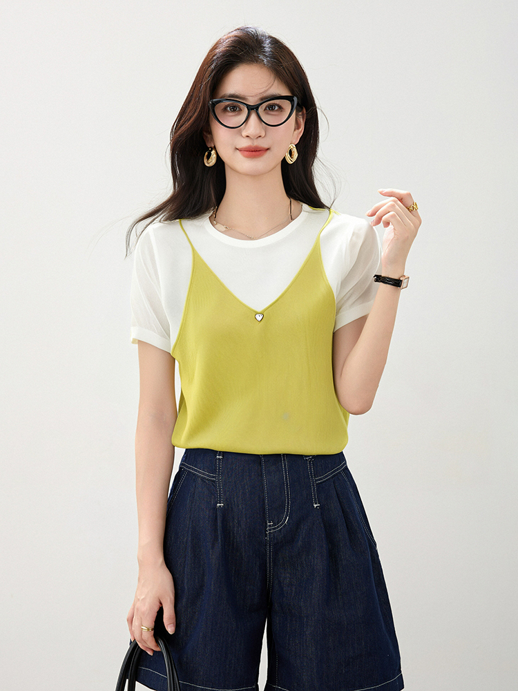 Sling all-match T-shirt loose short sleeve vest 2pcs set