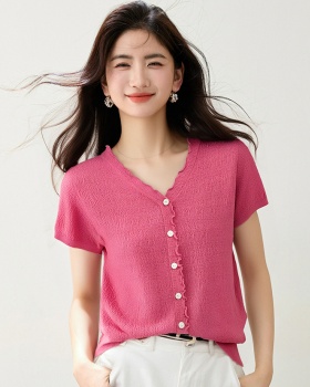 High waist summer T-shirt slim short tops for women