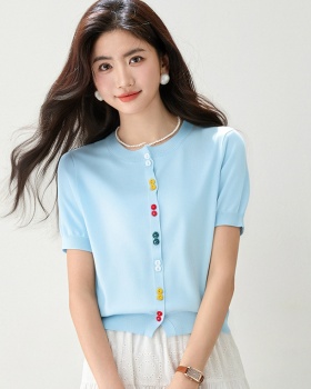 Casual buckle sweater round neck tops for women