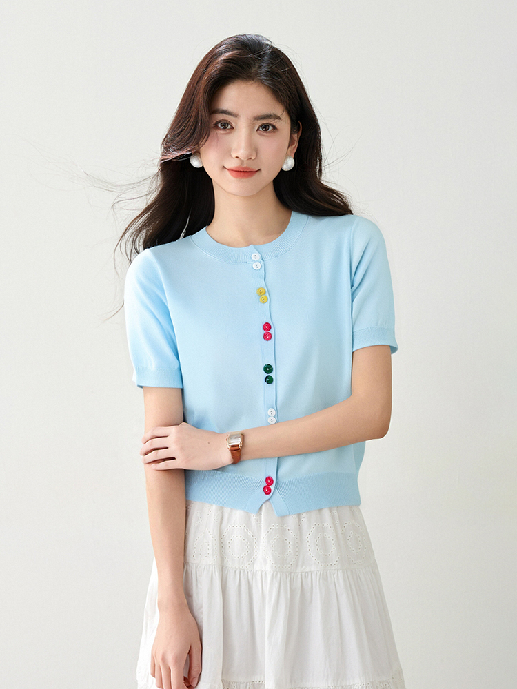 Casual buckle sweater round neck tops for women