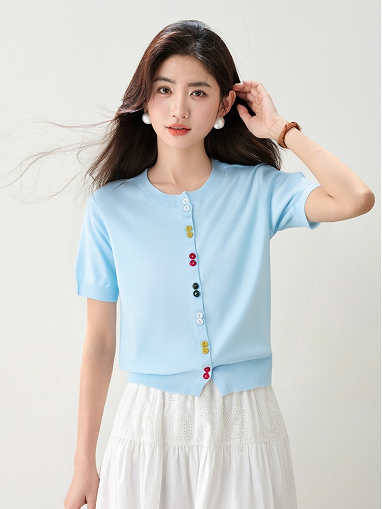 Casual buckle sweater round neck tops for women