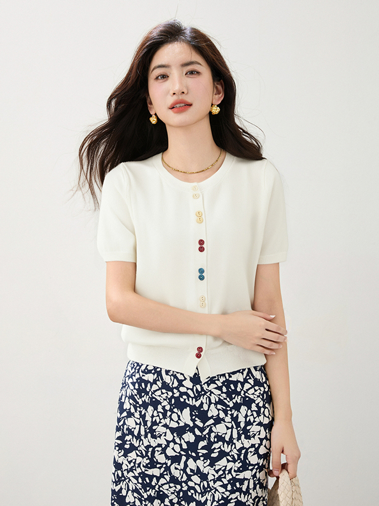 Casual buckle sweater round neck tops for women
