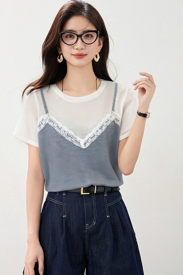 Summer show young lace tops splice fashion T-shirt for women