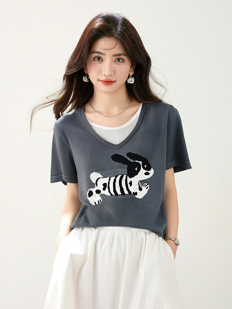 Knitted fashion T-shirt loose all-match small shirt