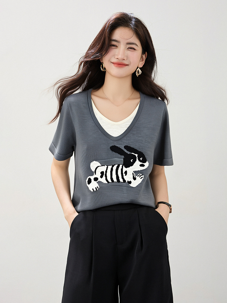 Knitted fashion T-shirt loose all-match small shirt
