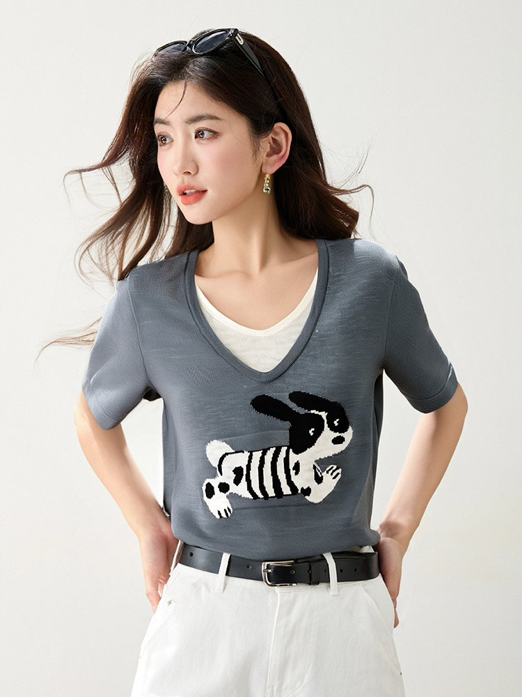 Knitted fashion T-shirt loose all-match small shirt