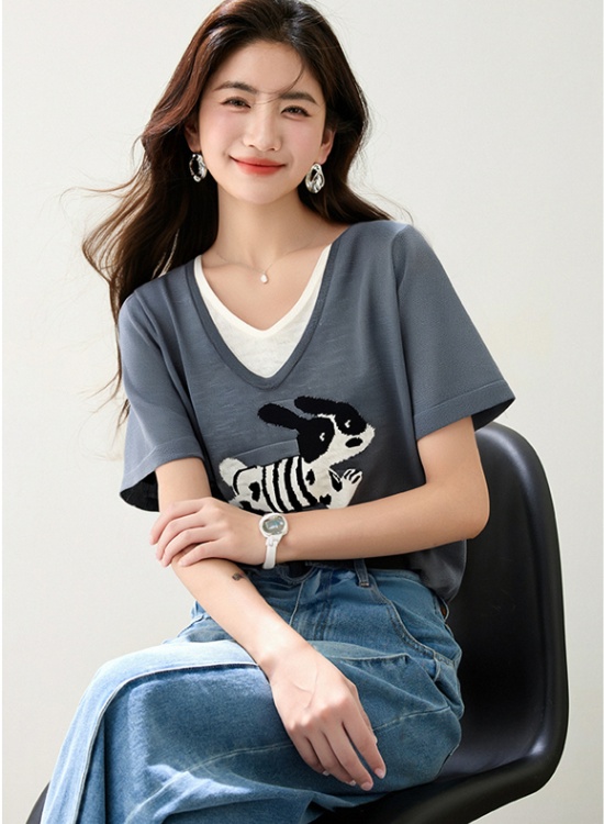 Knitted fashion T-shirt loose all-match small shirt