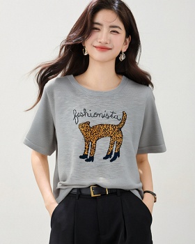Summer retro tops short sleeve leopard T-shirt for women
