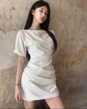 Sloping shoulder wear France style summer short dress