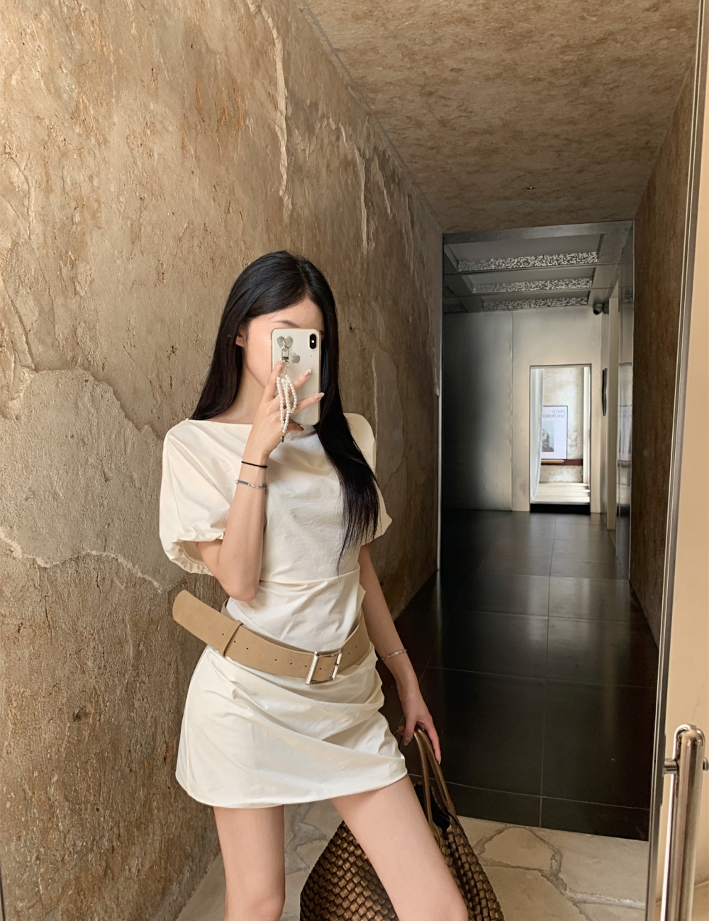 Sloping shoulder wear France style summer short dress